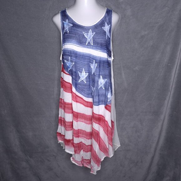 Womens American Flag Sheer Swimsuit Cover Dress Plus OS Patriotic Beachwear - Picture 2 of 6